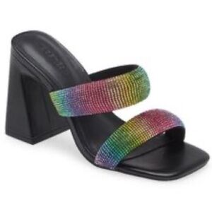 🌸OPEN EDIT🌸 Sasha Rhinestone Sandal in Black Rainbow Size: 7.5